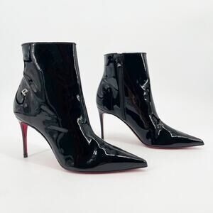 Christian Louboutin Black Patent Leather Sporty Kate Booty 85 Ankle Boots EU 38